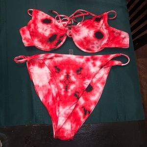 NWT! Red Pink Tie Dye Shein Bikini Swimsuit 3XL